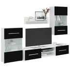 Mur Bibliothèque TV Laqué Noir et Blanc - 240 cm-Mon Meuble TV-Noir-1-1