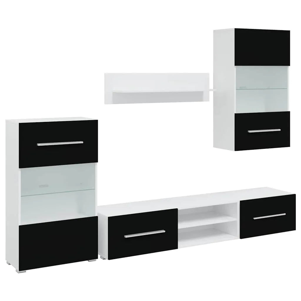 Mur Bibliothèque TV Laqué Noir et Blanc - 240 cm-Mon Meuble TV-Noir-1-2