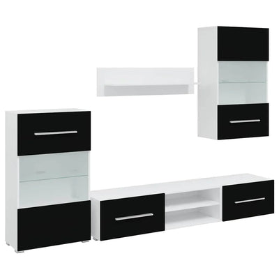 Mur Bibliothèque TV Laqué Noir et Blanc - 240 cm