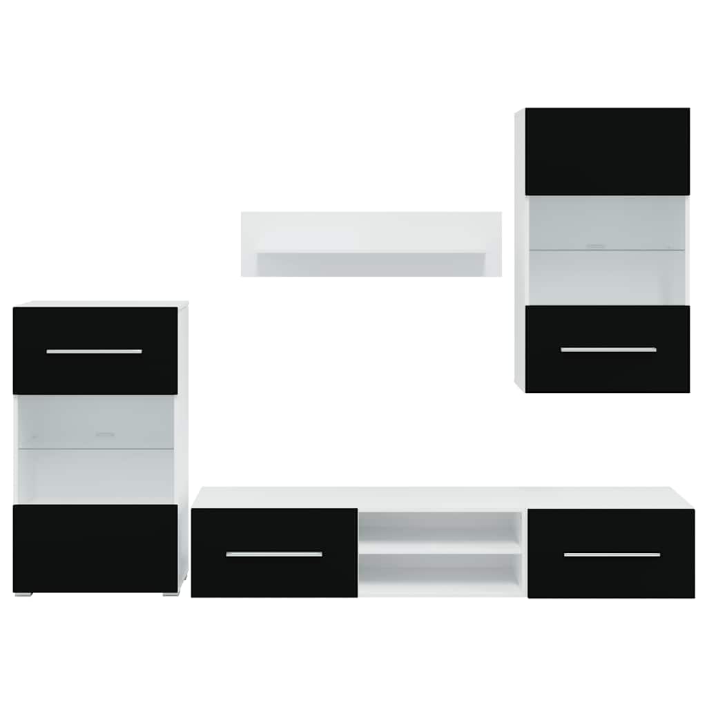 Mur Bibliothèque TV Laqué Noir et Blanc - 240 cm-Mon Meuble TV-Noir-1-5