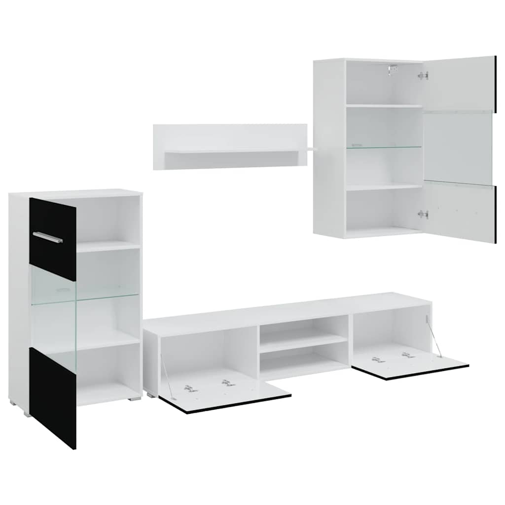 Mur Bibliothèque TV Laqué Noir et Blanc - 240 cm-Mon Meuble TV-Noir-1-6