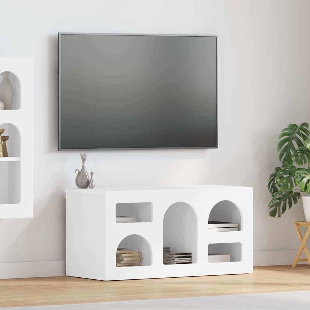 Petit Meuble TV Aspect Chêne Artisanal - 80 cm-Mon Meuble TV-Blanc brillant-16