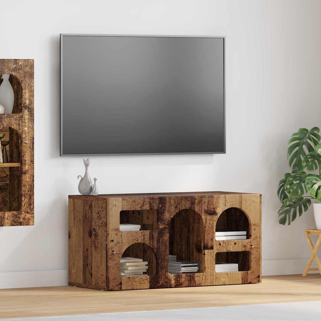 Petit Meuble TV Aspect Chêne Artisanal - 80 cm-Mon Meuble TV-Bois ancien-18