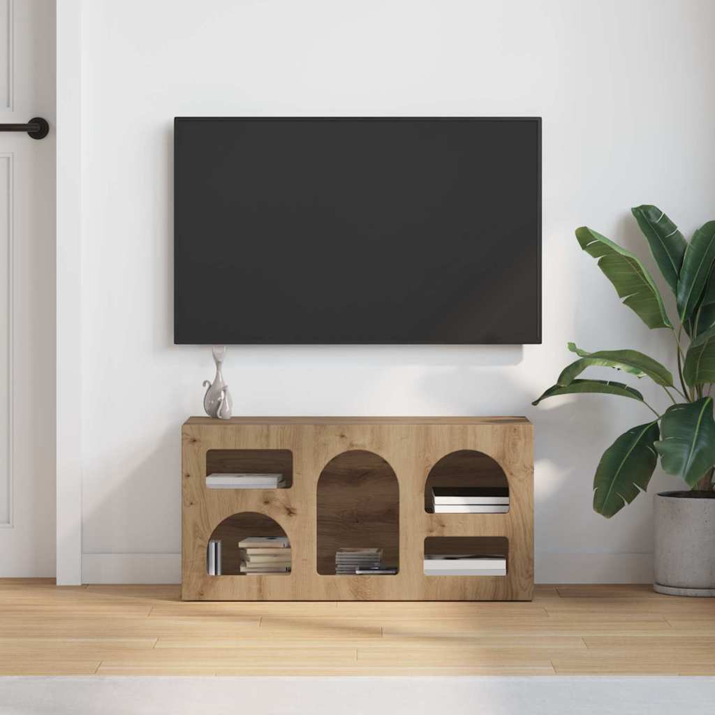 Petit Meuble TV Aspect Chêne Artisanal - 80 cm-Mon Meuble TV-Chêne artisanal-4