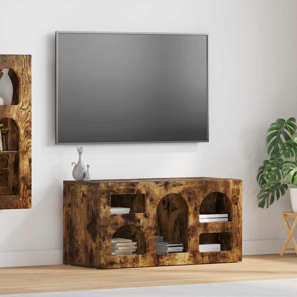 Petit Meuble TV Aspect Chêne Artisanal - 80 cm-Mon Meuble TV-Chêne fumé-17