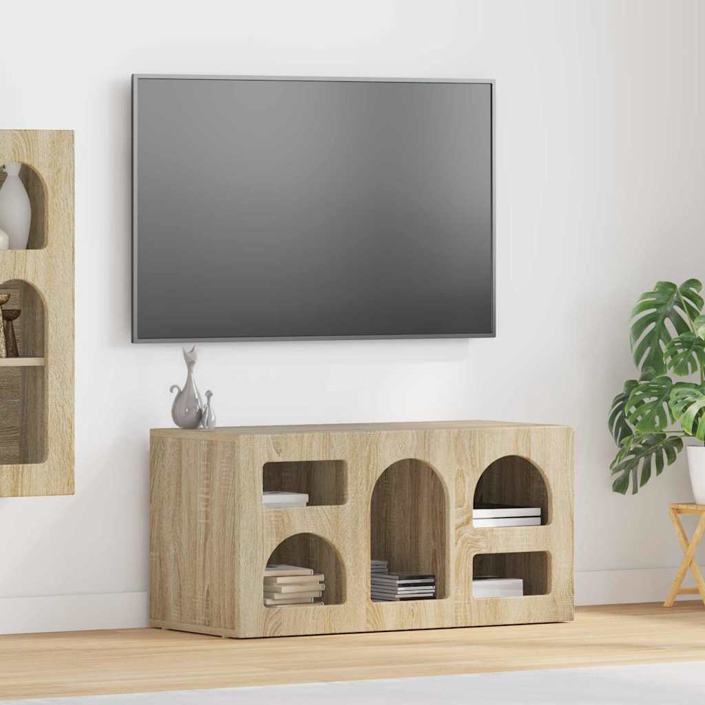 Petit Meuble TV Aspect Chêne Artisanal - 80 cm-Mon Meuble TV-Chêne sonoma-14