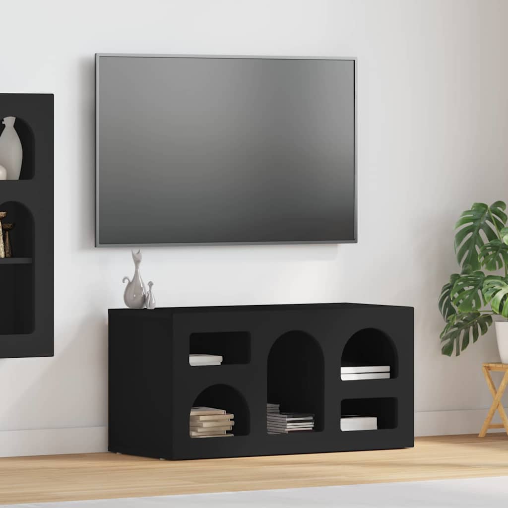 Petit Meuble TV Aspect Chêne Artisanal - 80 cm-Mon Meuble TV-Noir-13