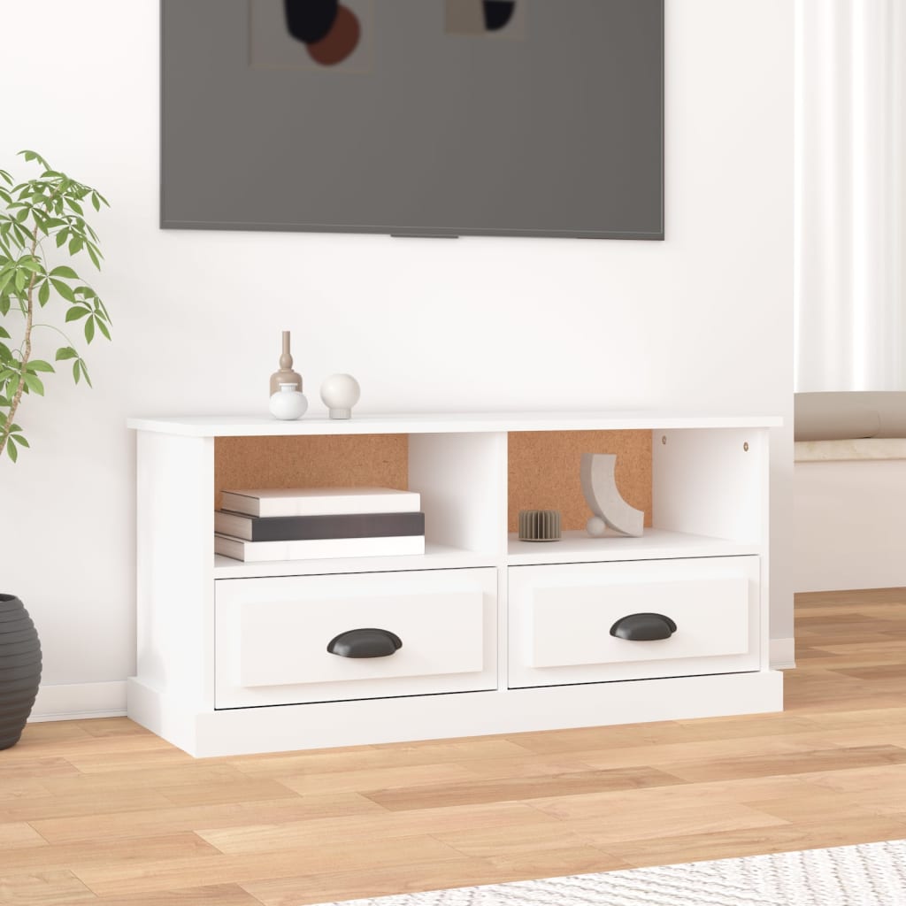 Petit Meuble TV Bas Effet Béton - 93 cm-Mon Meuble TV-Blanc-1-16
