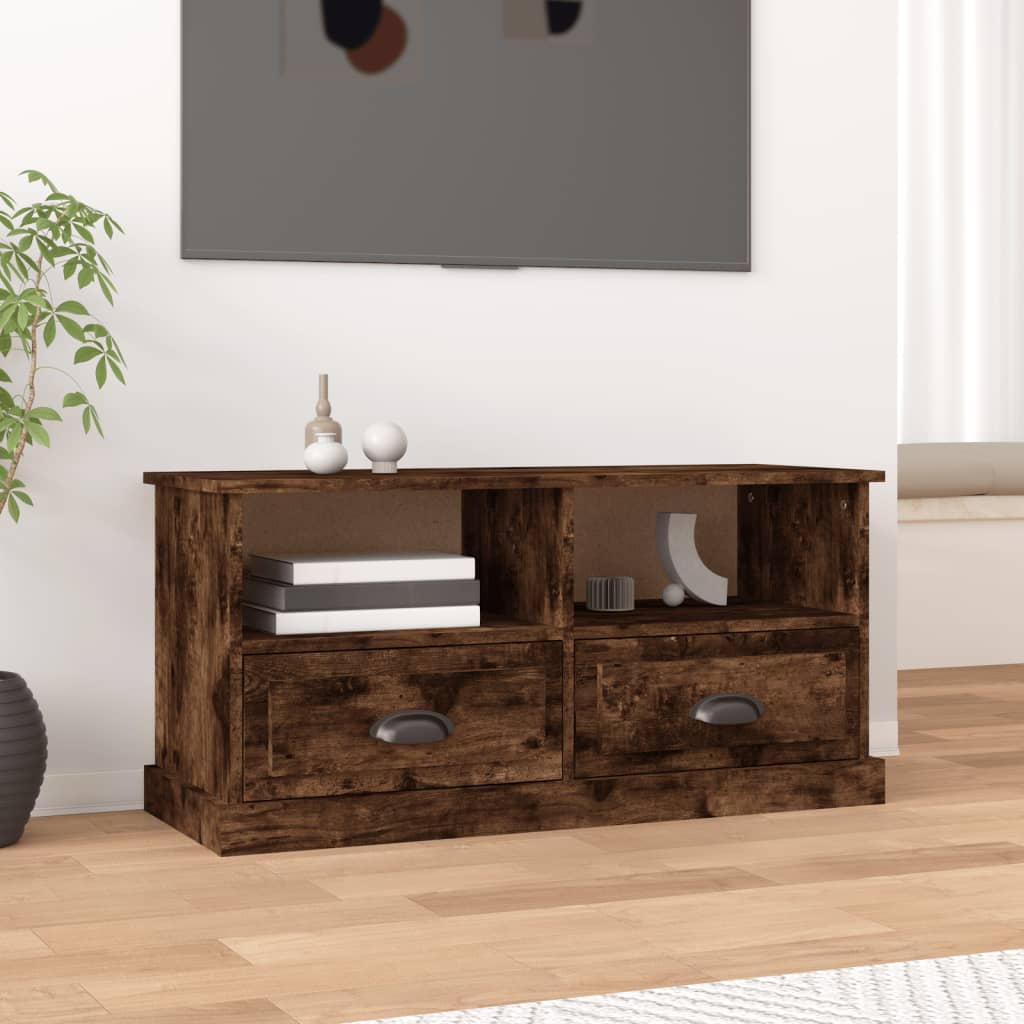 Petit Meuble TV Bas Effet Béton - 93 cm-Mon Meuble TV-Chêne fumé-1-11
