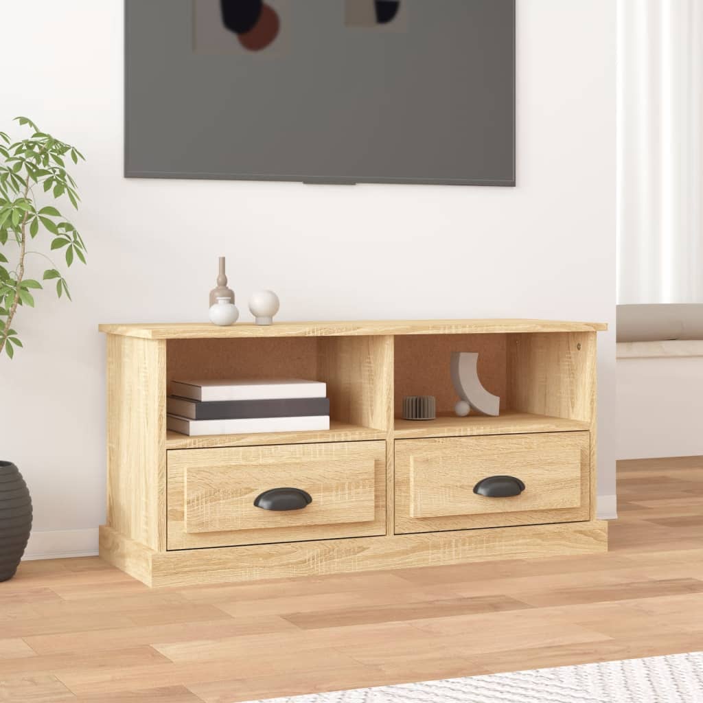Petit Meuble TV Bas Effet Béton - 93 cm-Mon Meuble TV-Chêne sonoma-1-14
