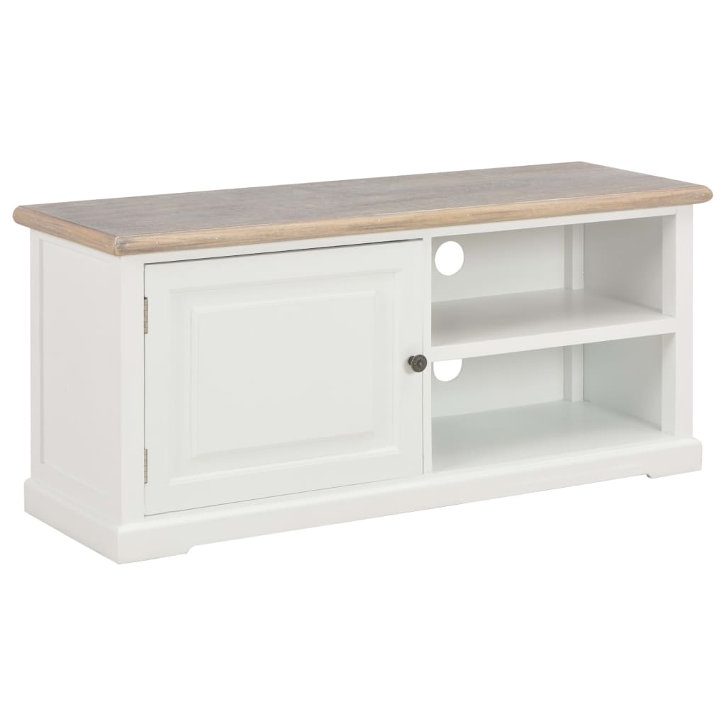 Petit Meuble TV Blanc en Bois de Paulownia - 90 cm-Mon Meuble TV-Blanc et marron-1-10
