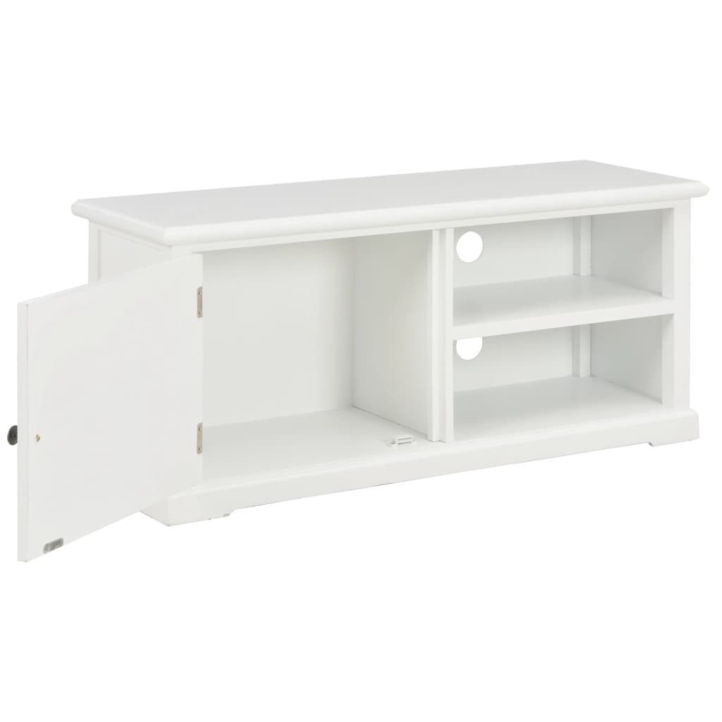Petit Meuble TV Blanc en Bois de Paulownia - 90 cm-Mon Meuble TV-Blanc et marron-1-2