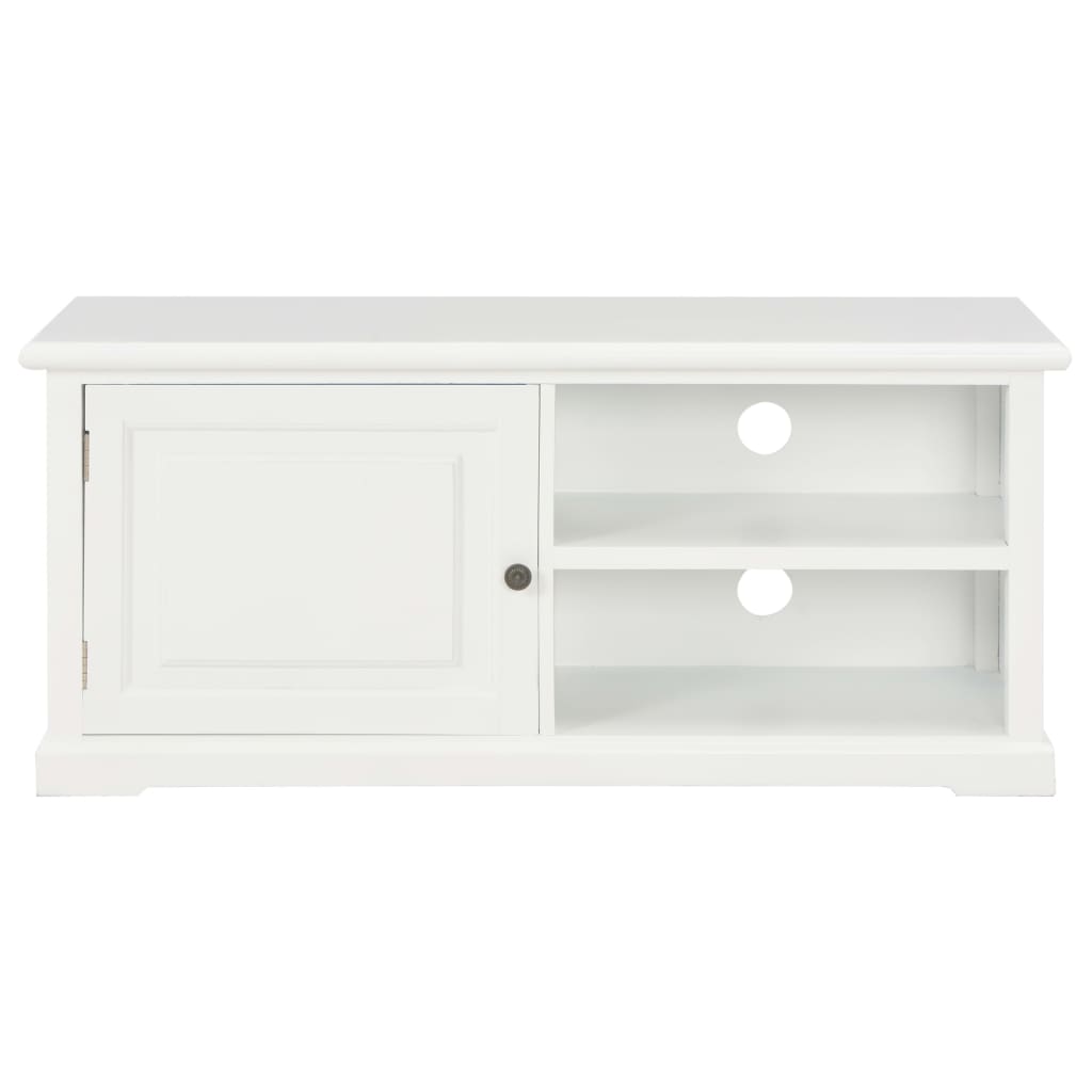 Petit Meuble TV Blanc en Bois de Paulownia - 90 cm-Mon Meuble TV-Blanc et marron-1-3