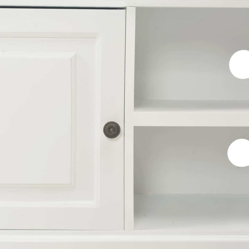 Petit Meuble TV Blanc en Bois de Paulownia - 90 cm-Mon Meuble TV-Blanc et marron-1-8