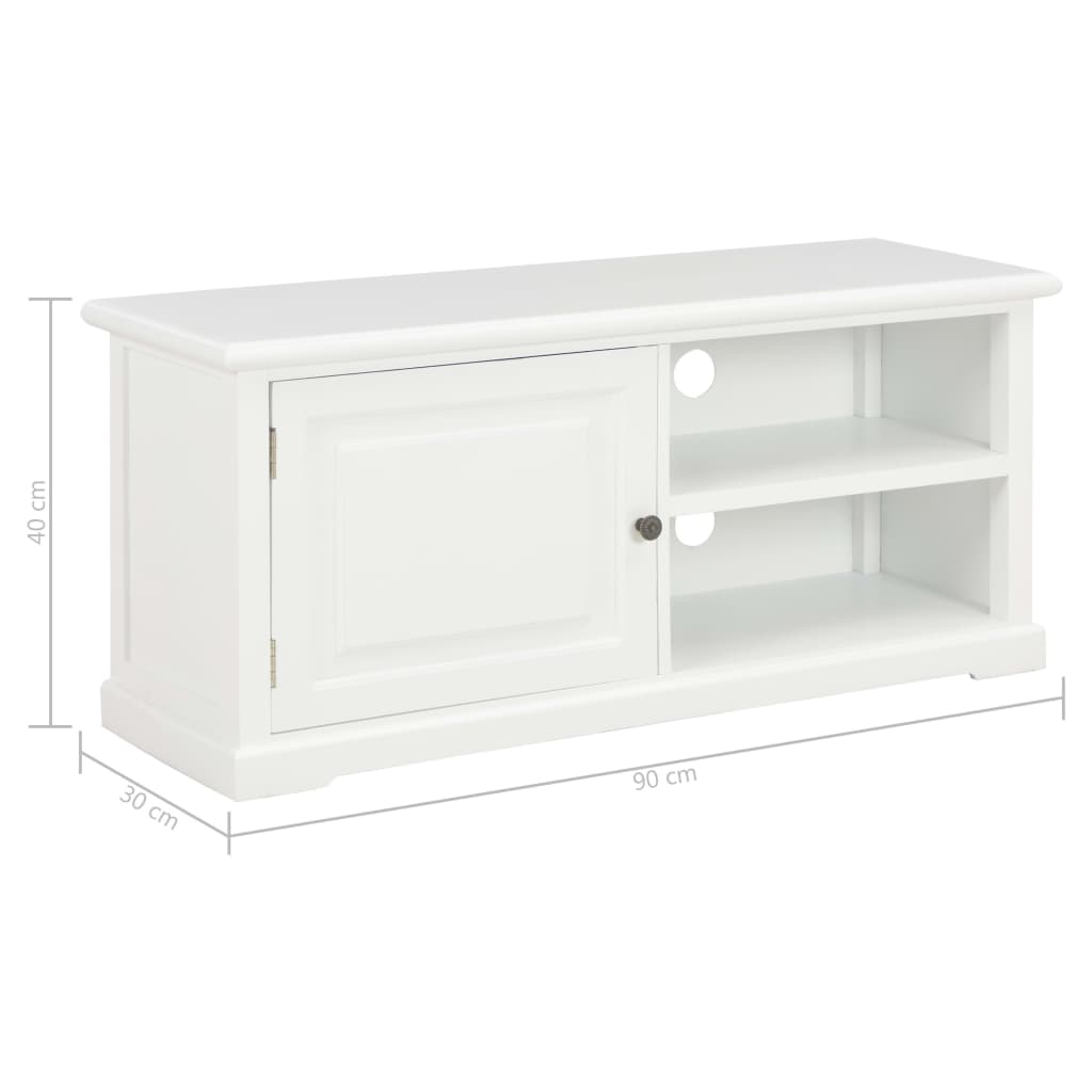 Petit Meuble TV Blanc en Bois de Paulownia - 90 cm-Mon Meuble TV-Blanc et marron-1-9