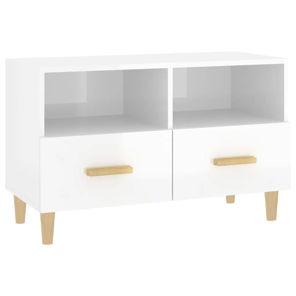 Petit Meuble TV Blanc et Bois - 80 cm-Mon Meuble TV-Blanc brillant-1-2