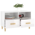 Petit Meuble TV Blanc et Bois - 80 cm-Mon Meuble TV-Blanc brillant-1-5