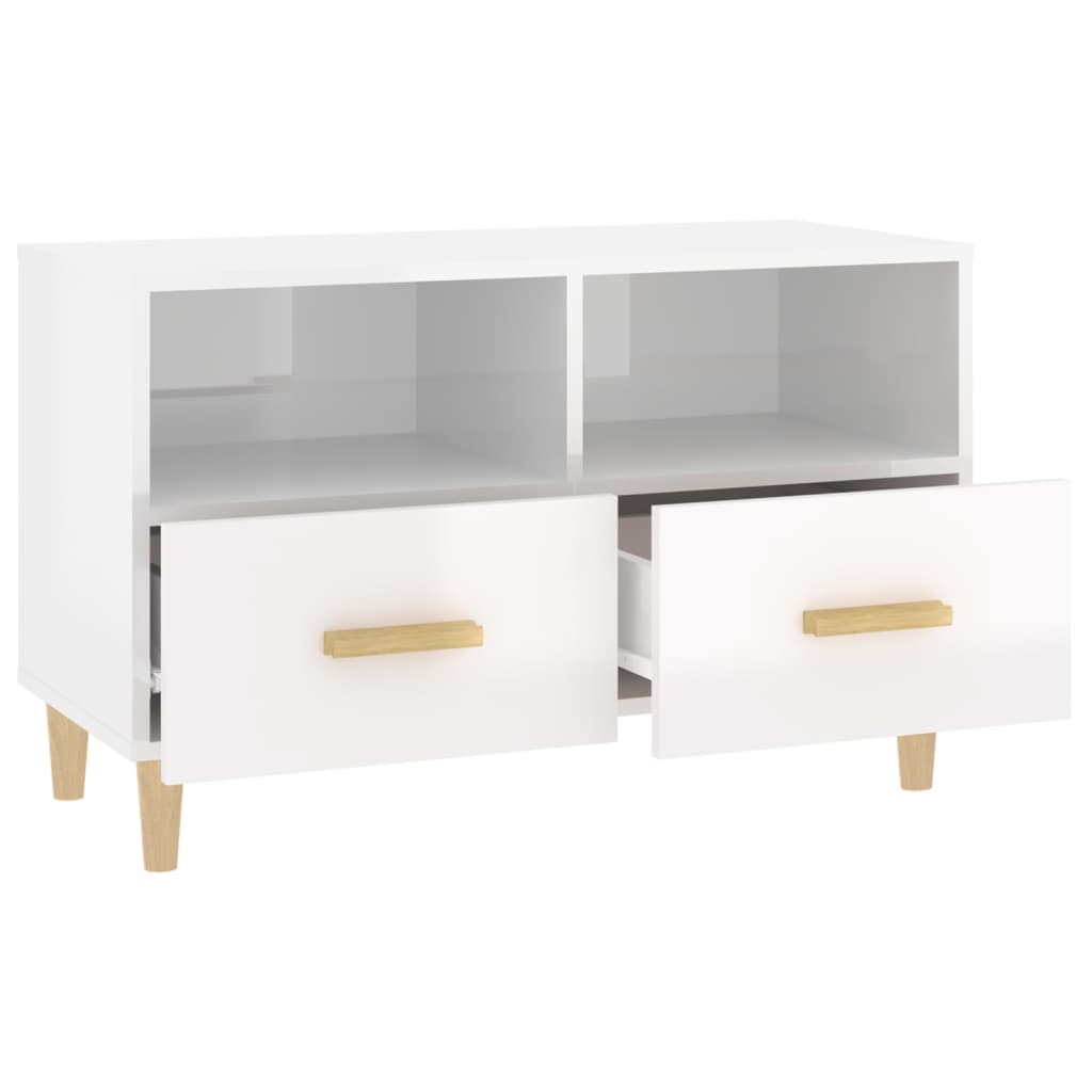 Petit Meuble TV Blanc et Bois - 80 cm-Mon Meuble TV-Blanc brillant-1-6