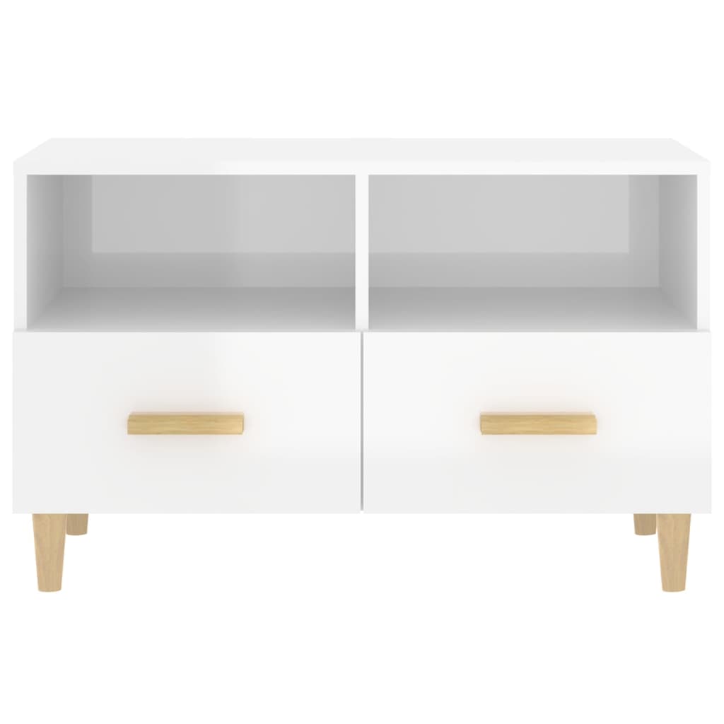 Petit Meuble TV Blanc et Bois - 80 cm-Mon Meuble TV-Blanc brillant-1-7