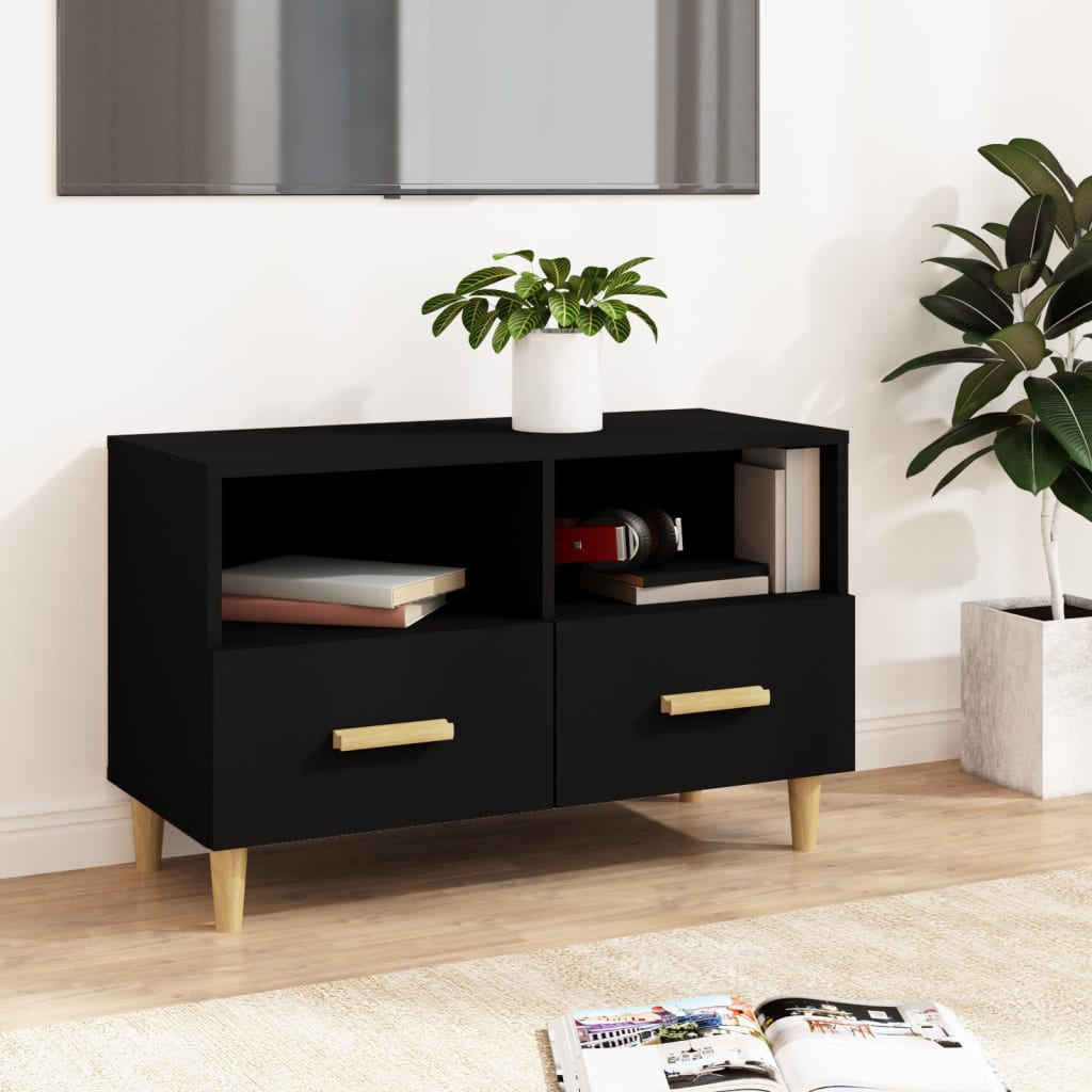 Petit Meuble TV Blanc et Bois - 80 cm-Mon Meuble TV-Noir-1-12