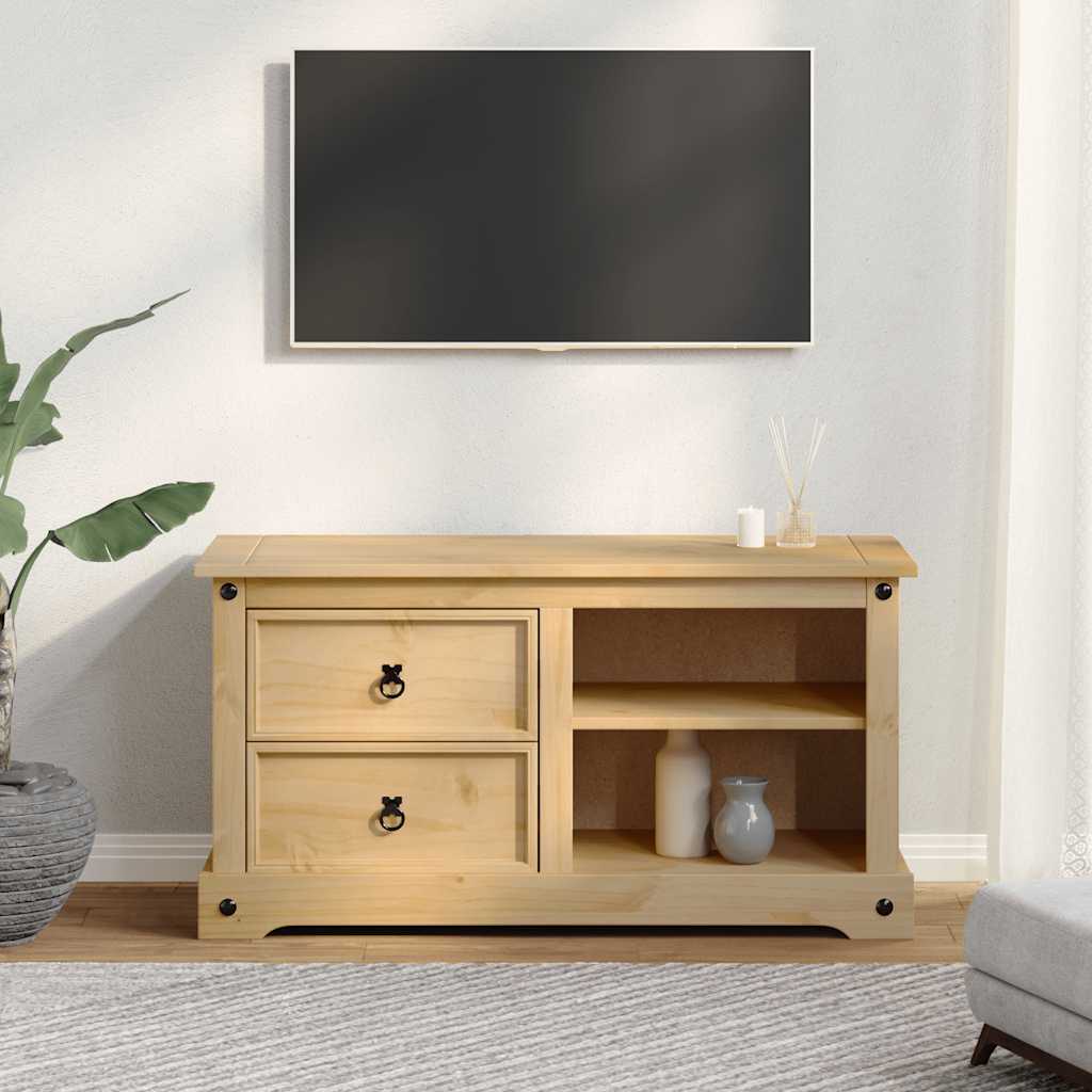 Petit Meuble TV Bois Clair en Pin Massif - 100 cm-Mon Meuble TV-3