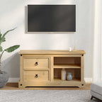 Petit Meuble TV Bois Clair en Pin Massif - 100 cm-Mon Meuble TV-3