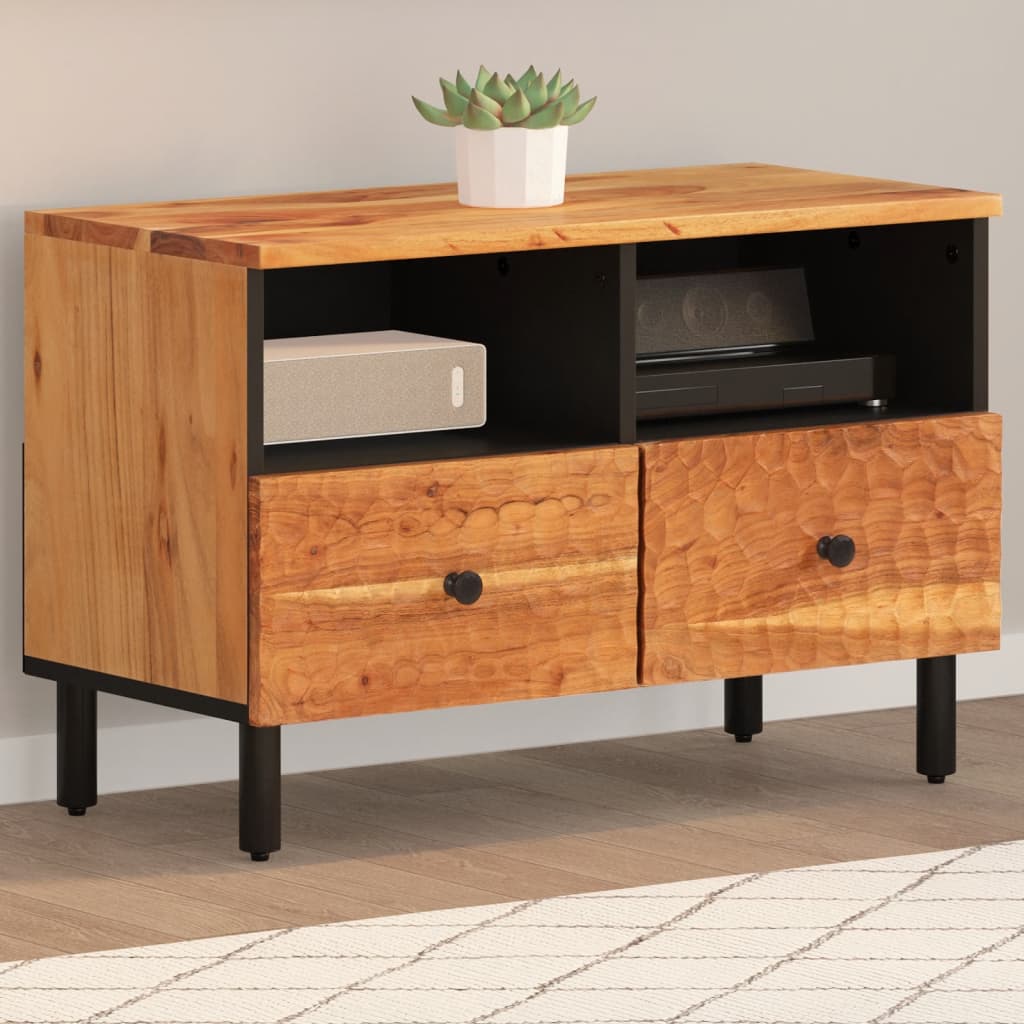 Petit Meuble TV Bois en Manguier Noir - 70 cm-Mon Meuble TV-Bois d'acacia massif-Naturel-11