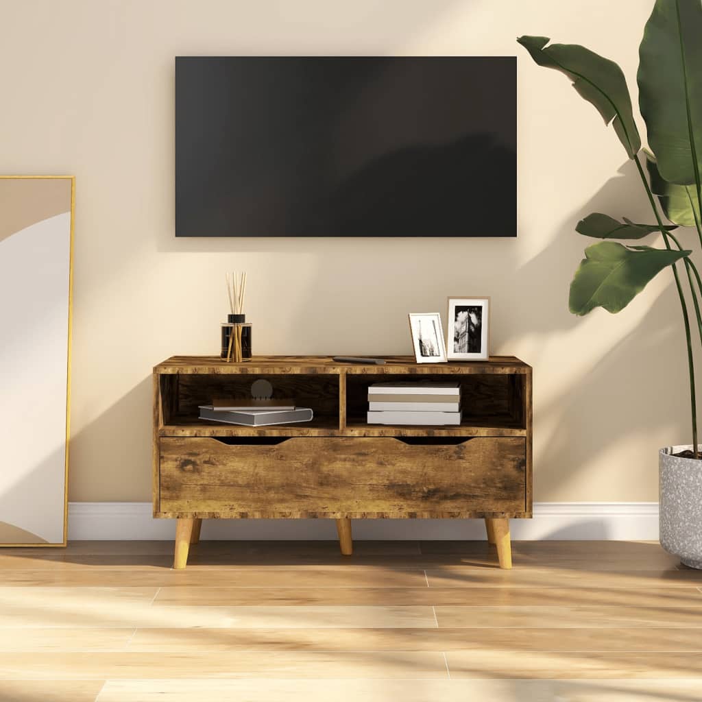 Petit Meuble TV Bois Gris Effet Béton - 90 cm-Mon Meuble TV-Chêne fumé-1-10