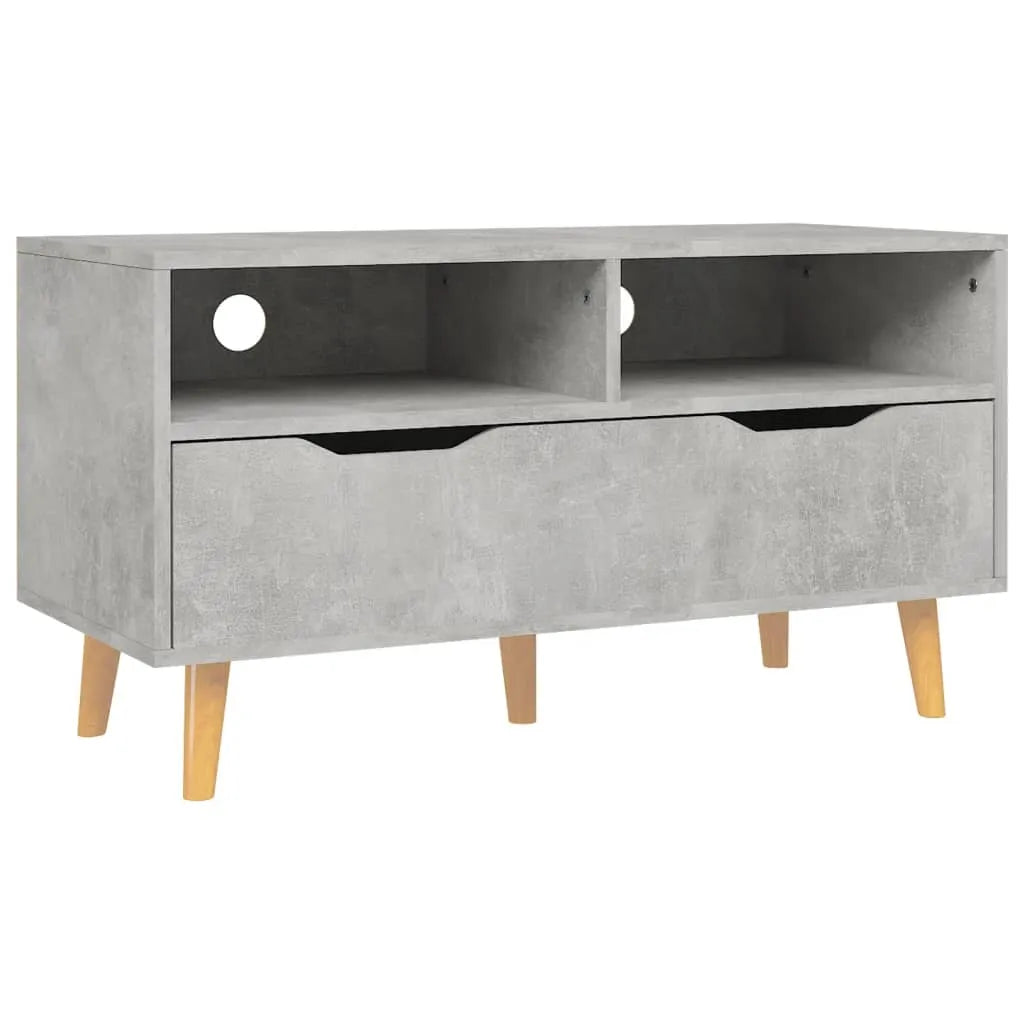 Petit Meuble TV Bois Gris Effet Béton - 90 cm-Mon Meuble TV-noir brillant-1-2
