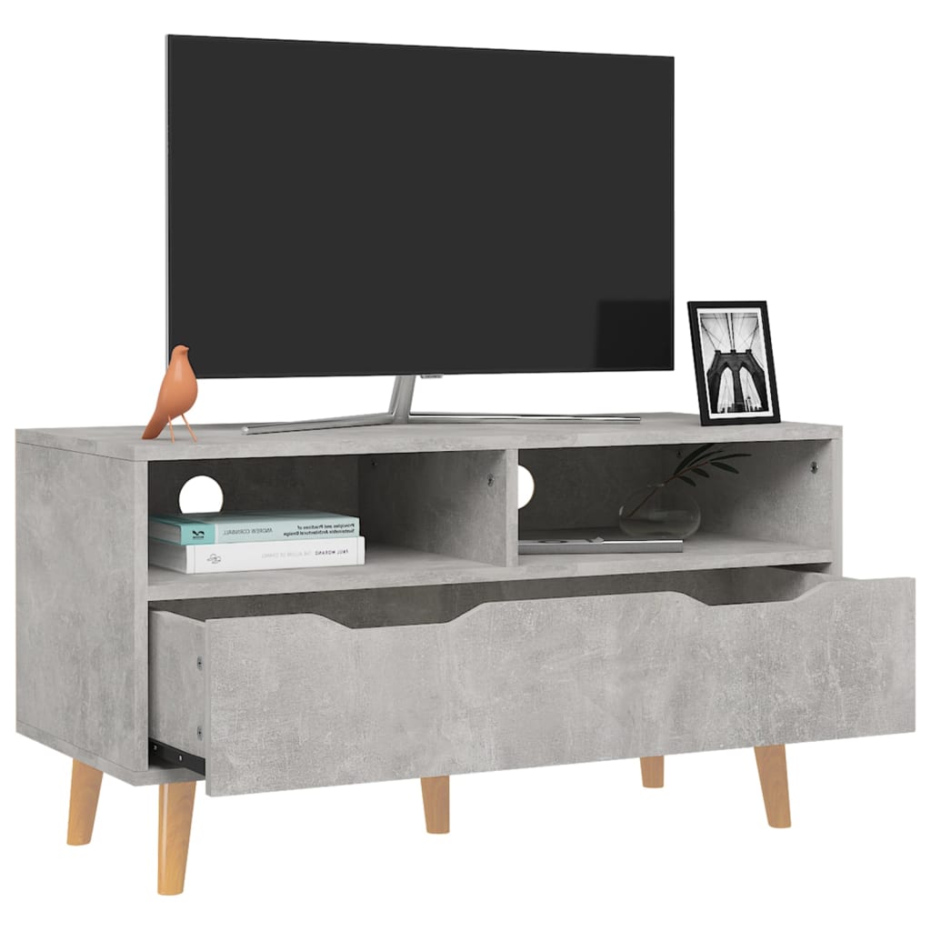 Petit Meuble TV Bois Gris Effet Béton - 90 cm-Mon Meuble TV-noir brillant-1-3
