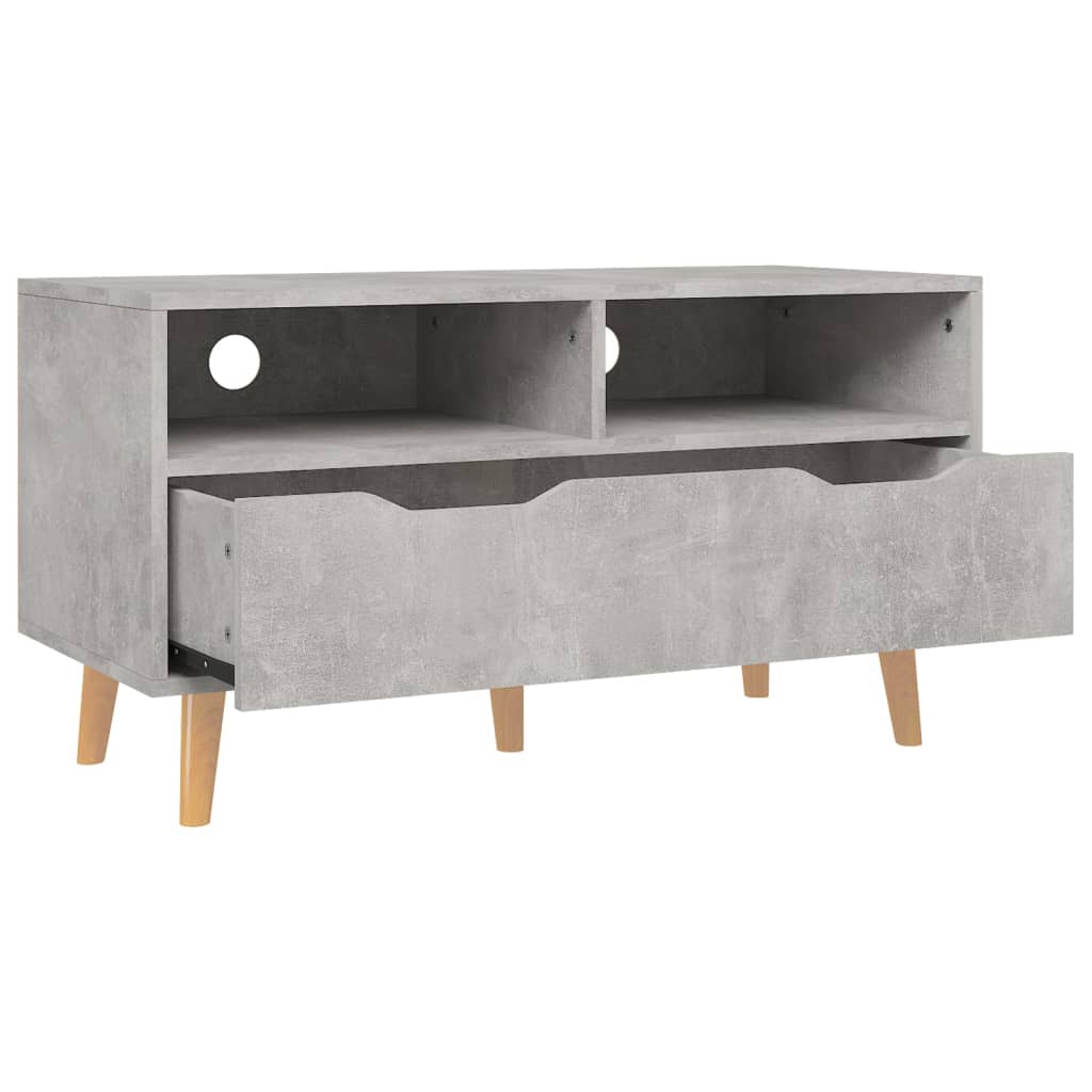 Petit Meuble TV Bois Gris Effet Béton - 90 cm-Mon Meuble TV-noir brillant-1-4