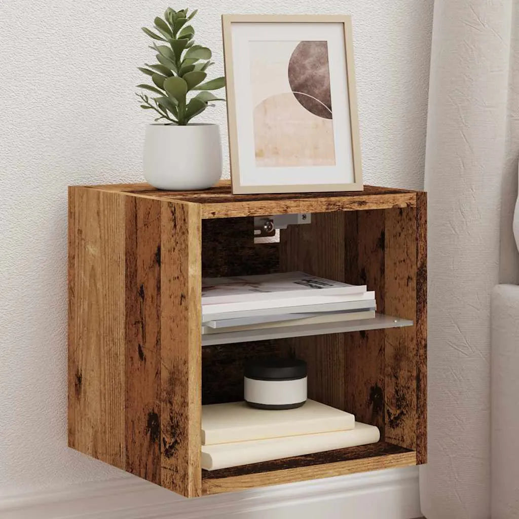 Petit Meuble TV Chambre LED Effet Vieux Bois - 30 cm-Mon Meuble TV-1-6