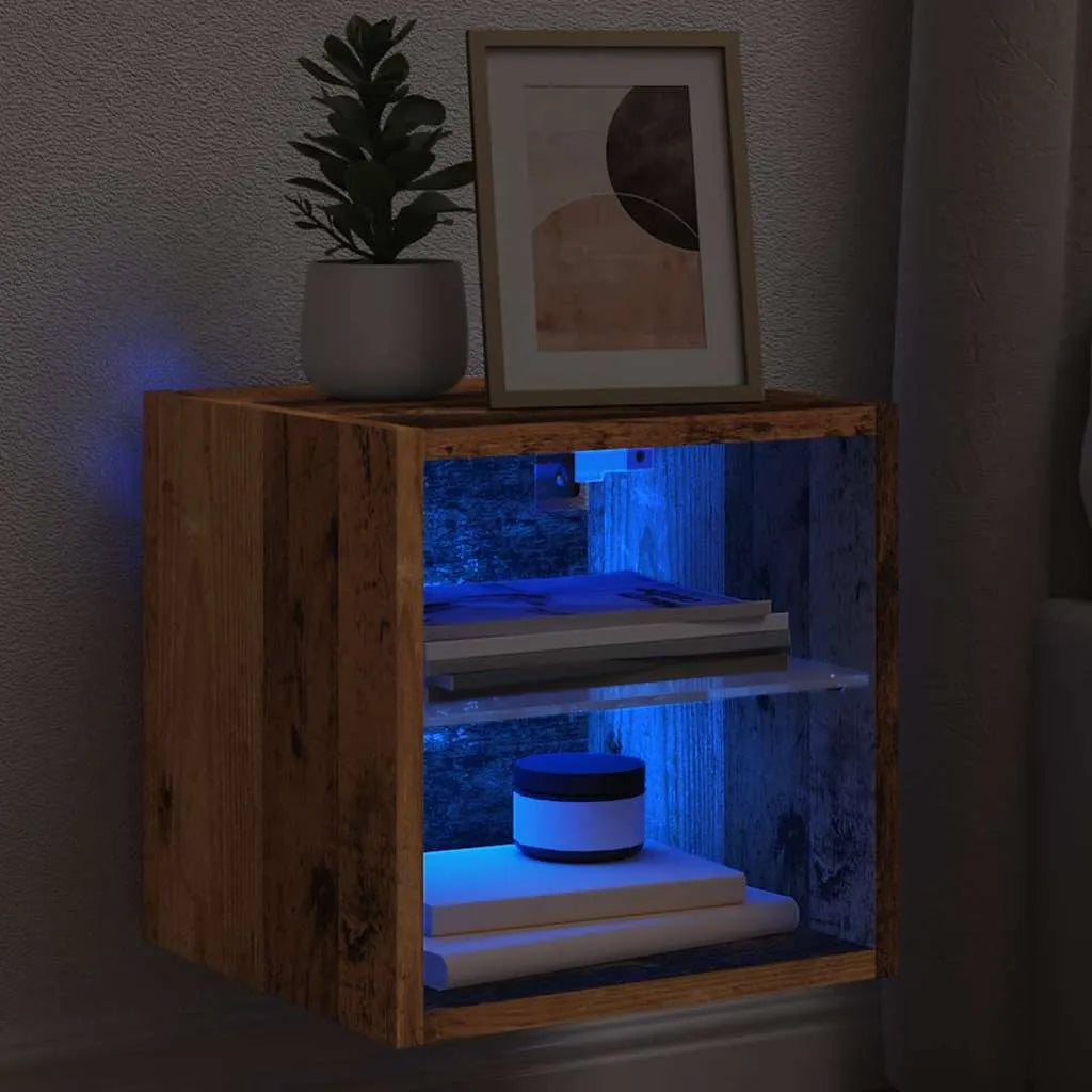 Petit Meuble TV Chambre LED Effet Vieux Bois - 30 cm-Mon Meuble TV-1-7
