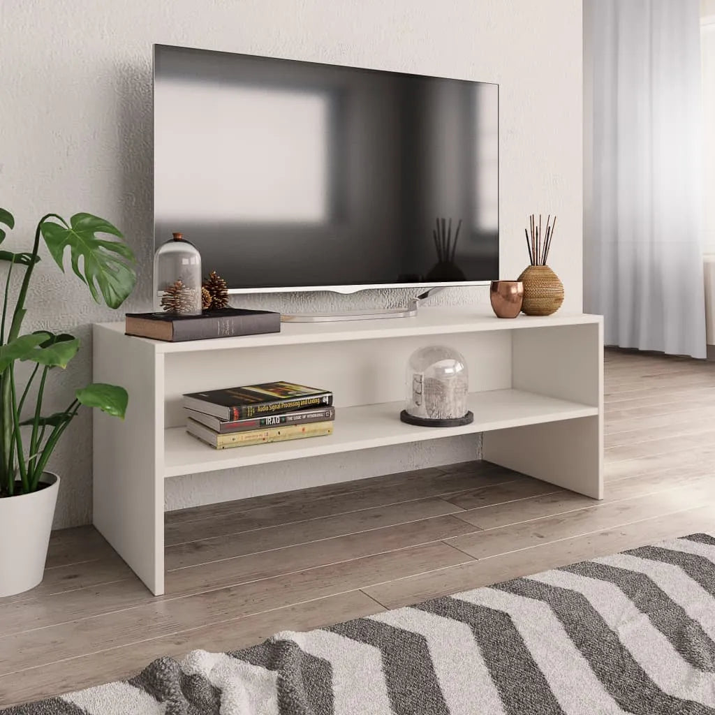 Petit Meuble TV Effet Chêne Artisanal - 100 cm-Mon Meuble TV-Blanc-16