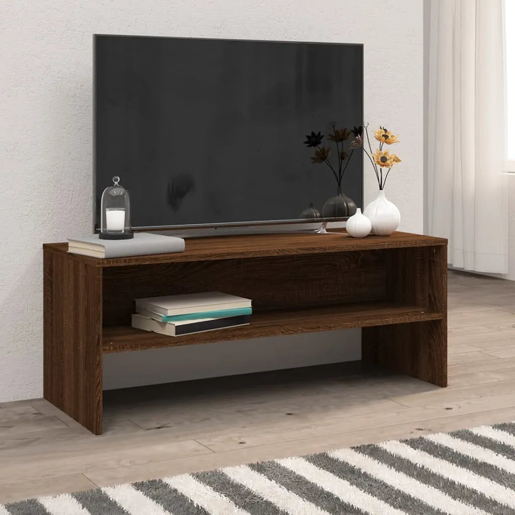 Petit Meuble TV Effet Chêne Artisanal - 100 cm-Mon Meuble TV-Chêne marron-13