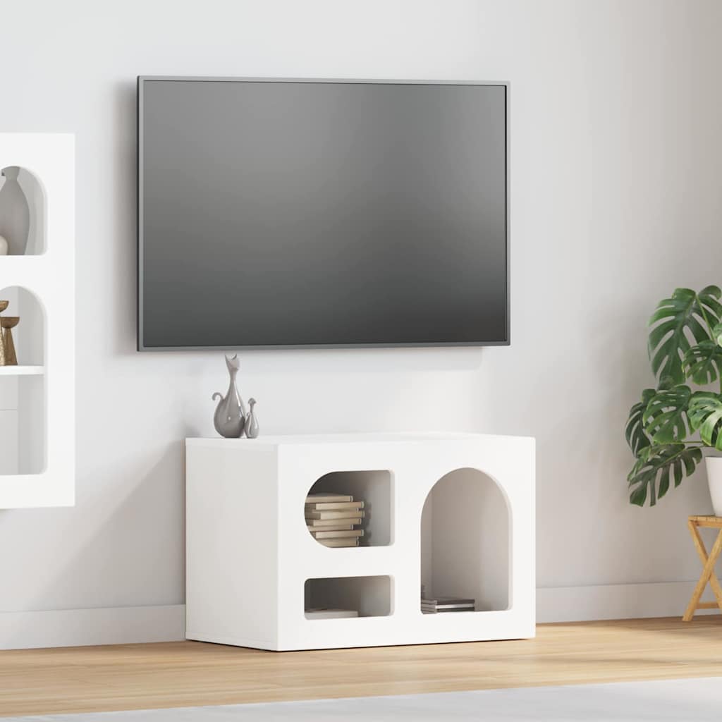 Petit Meuble TV en Bois Ancien - 60 cm-Mon Meuble TV-Blanc-12