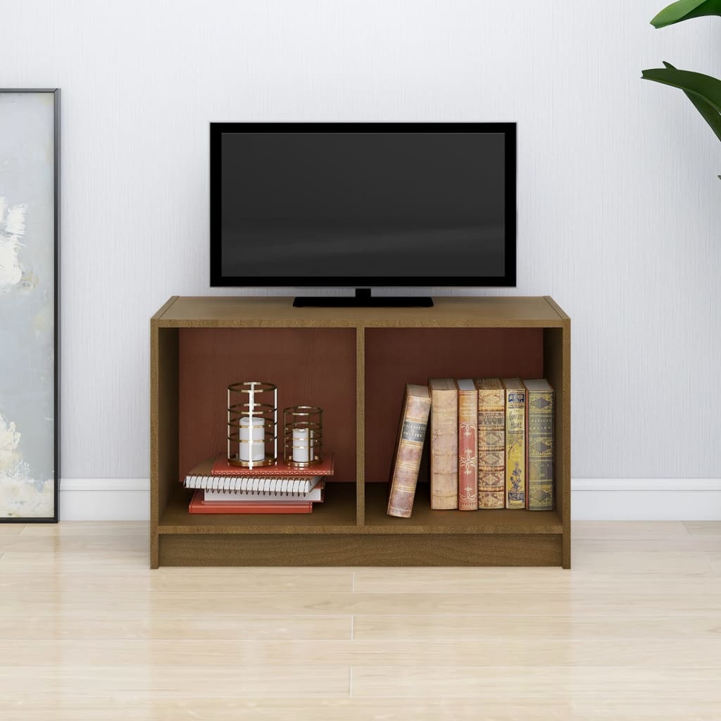 Petit Meuble TV en Bois Massif Gris - 70 cm-Mon Meuble TV-Marron miel-11