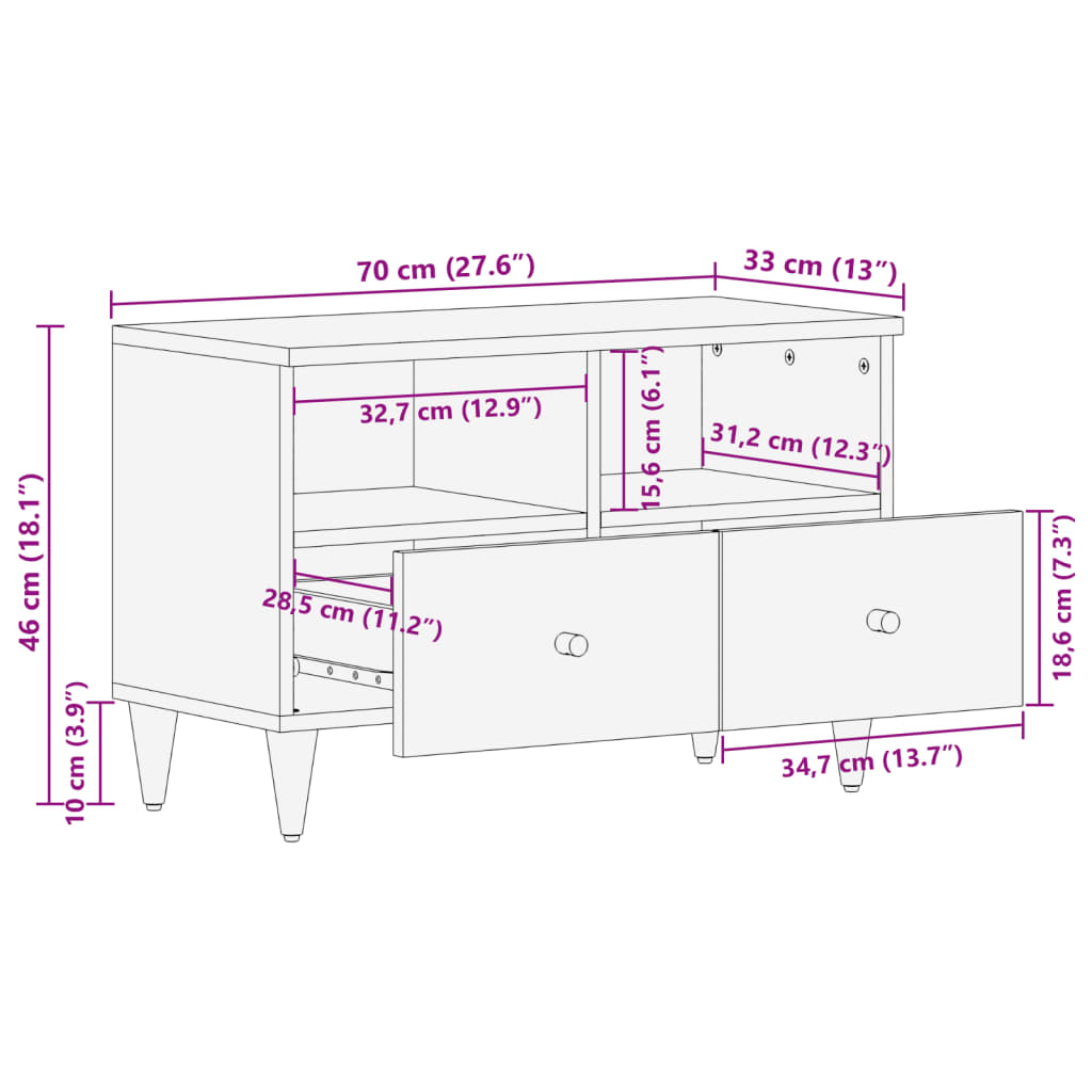 Petit Meuble TV en Manguier Massif Noir - 70 cm-Mon Meuble TV-marron miel-1-11