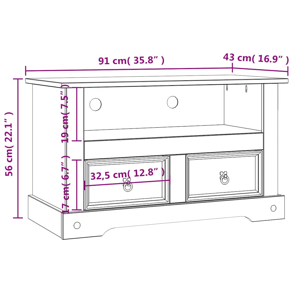 Petit Meuble TV en Pin Massif Mexicain - 91 cm-Mon Meuble TV-10