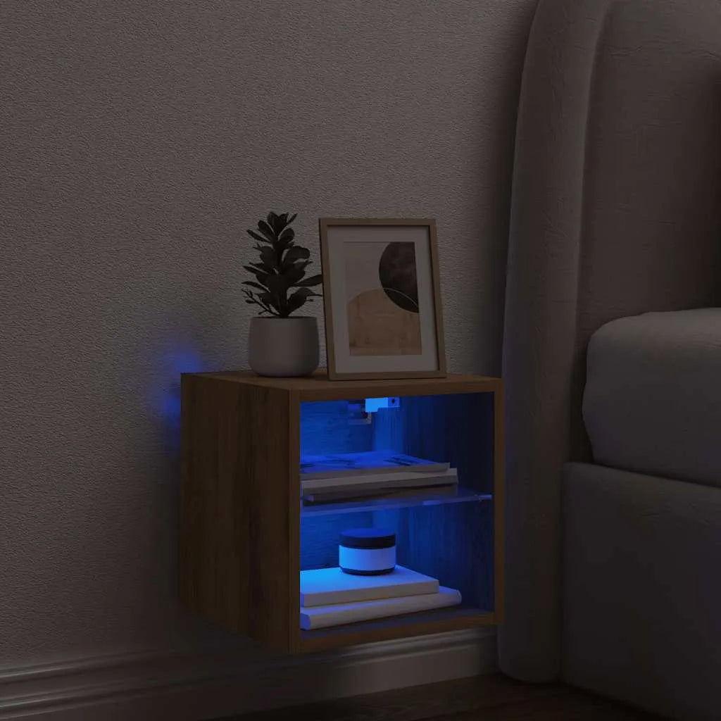 Petit Meuble TV Mural Effet Chêne Artisanal - 30 cm-Mon Meuble TV-1-2