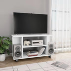 Petit Meuble TV sur Roulettes Effet Vieux Bois - 80 cm-Mon Meuble TV-Blanc-10