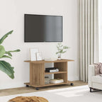 Petit Meuble TV sur Roulettes Effet Vieux Bois - 80 cm-Mon Meuble TV-chêne artisanal-13