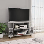 Petit Meuble TV sur Roulettes Effet Vieux Bois - 80 cm-Mon Meuble TV-Gris béton-11