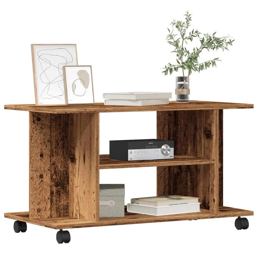 Petit Meuble TV sur Roulettes Effet Vieux Bois - 80 cm-Mon Meuble TV-Vieux bois-3