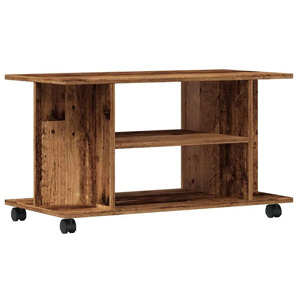 Petit Meuble TV sur Roulettes Effet Vieux Bois - 80 cm-Mon Meuble TV-Vieux bois-6