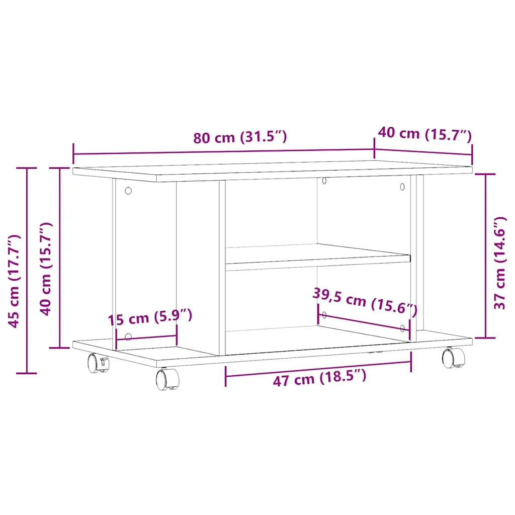 Petit Meuble TV sur Roulettes Effet Vieux Bois - 80 cm-Mon Meuble TV-Vieux bois-9