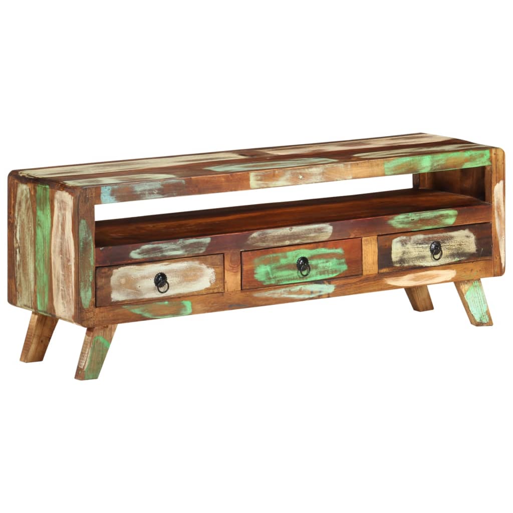 Petit Meuble TV Vintage en Acacia Massif - 110 cm-Mon Meuble TV-bois de récupération massif-1-14
